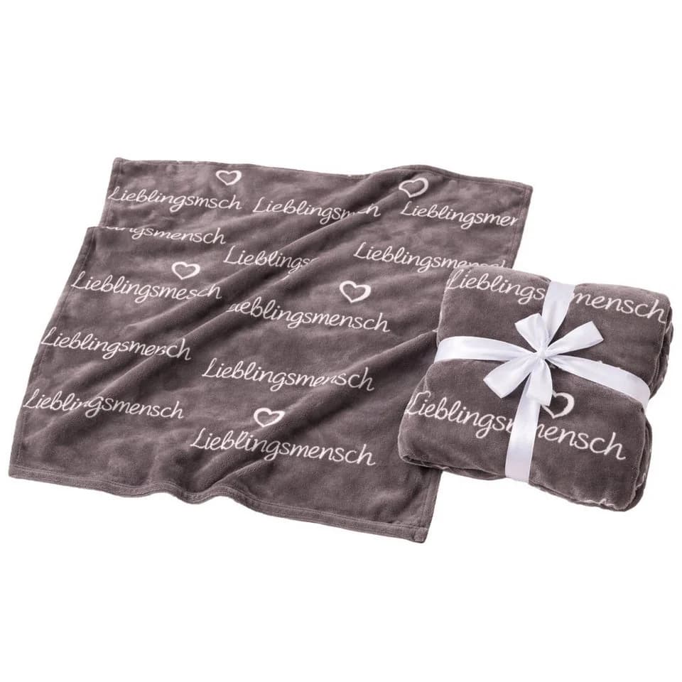 what the shop Kuscheldecke Lieblingsmensch 130x160 cm Grau Polyester - Bild 2