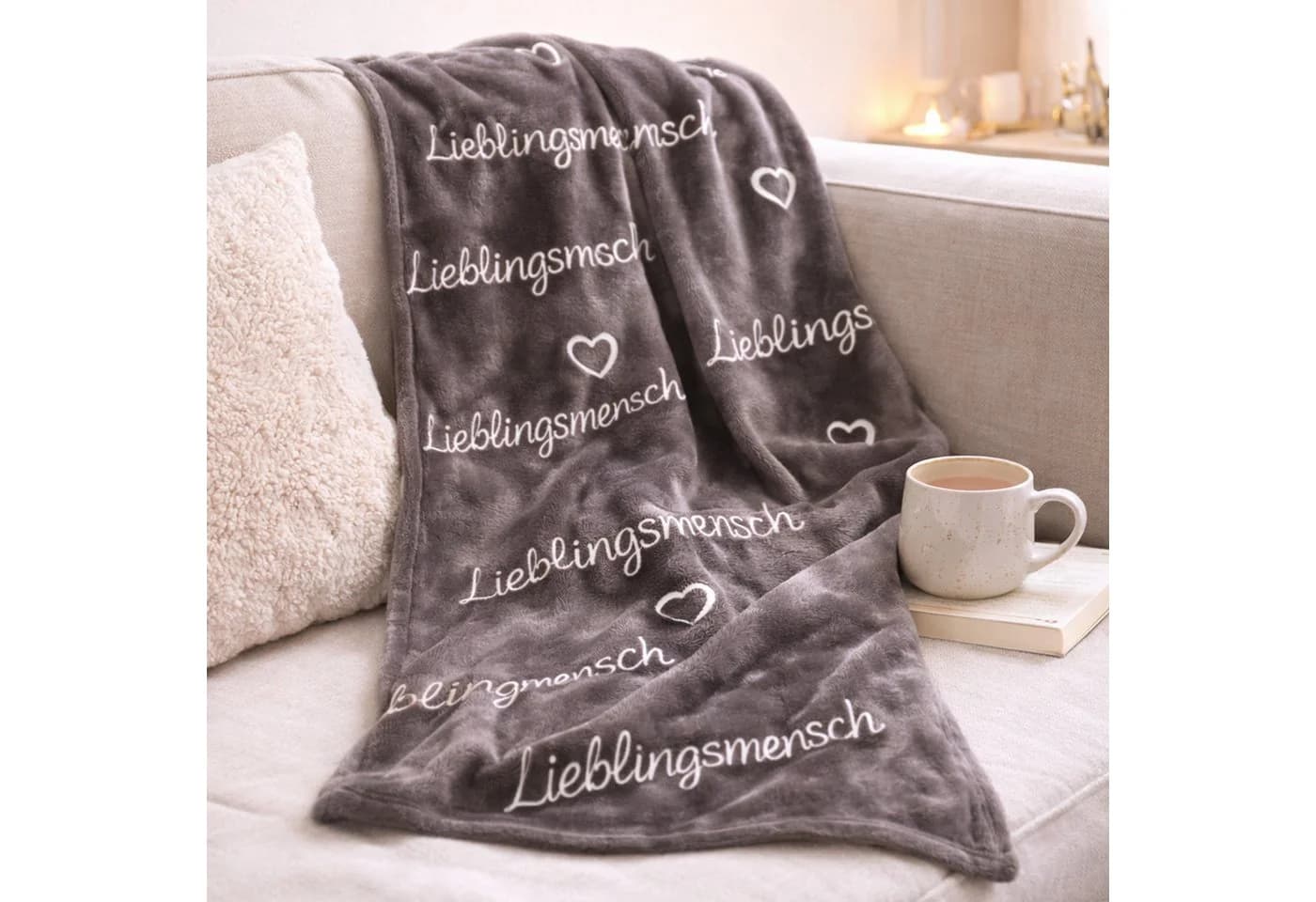 what the shop Kuscheldecke Lieblingsmensch 130x160 cm Grau Polyester - Bild 3