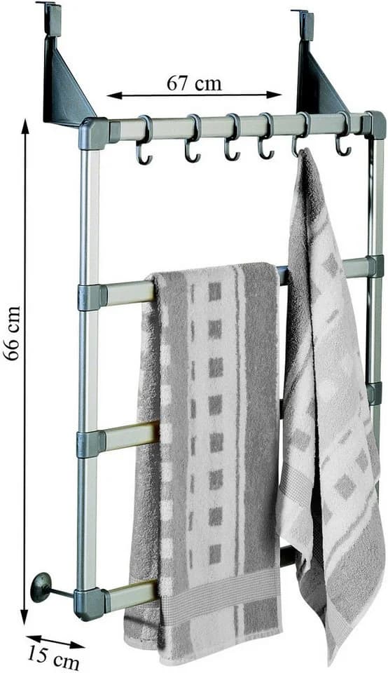 Ruco Handtuchhalter für Tür, Duschkabine und Wand - Silber/Grau - Ohne Bohren - Bild 3