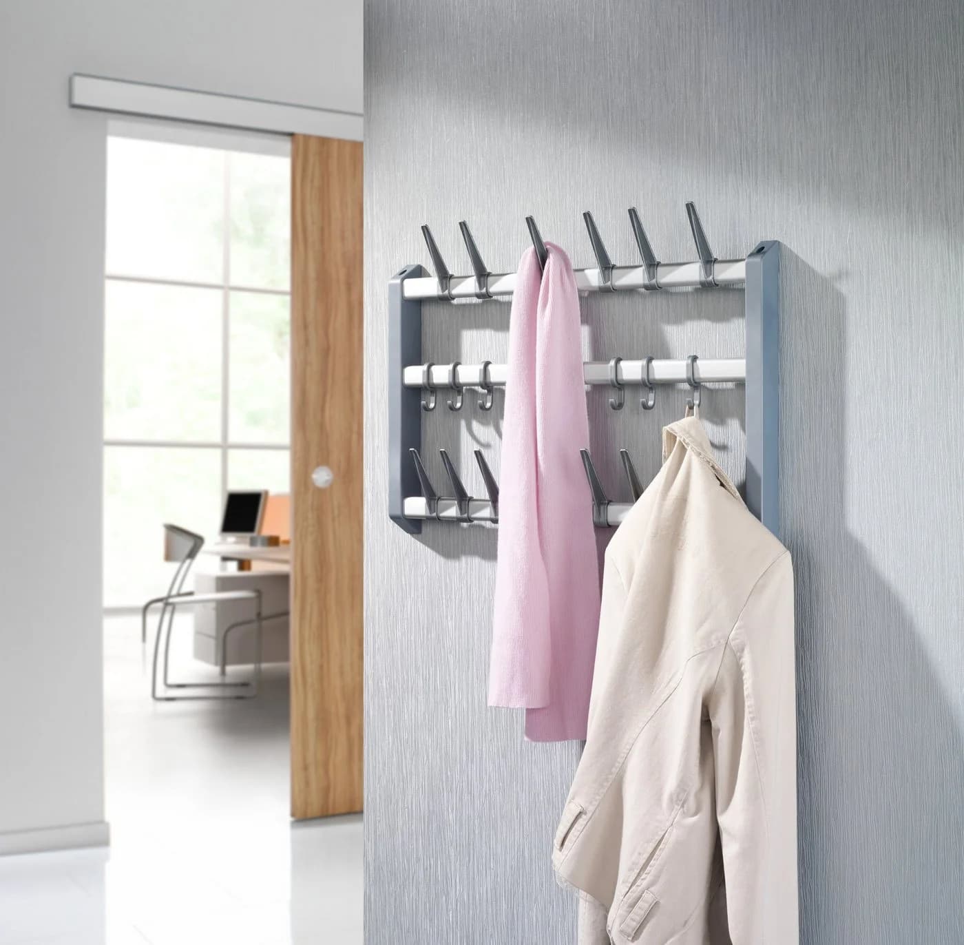 RUCO Türregal Silber Aluminium Wandmontage 18 Haken