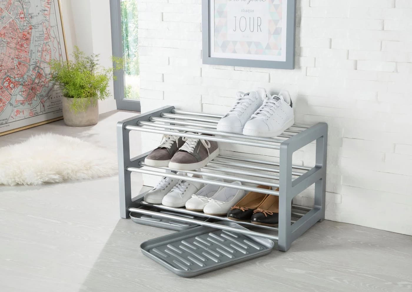 HEINE HOME Schuhregal RUCO Grau Silber 3 Etagen