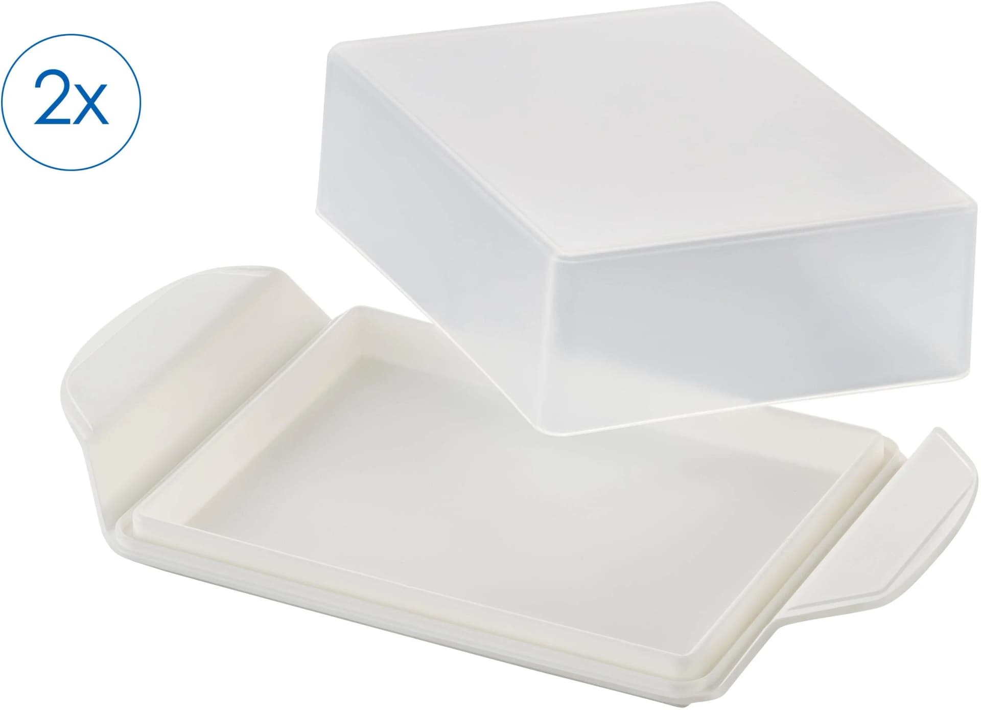 Butterdose RUCO mit Deckel, 2er Set, Weiß, Transparent, Lebensmittelaufbewahrungsbehälter, Butterglocke 250 g, Made in Germany