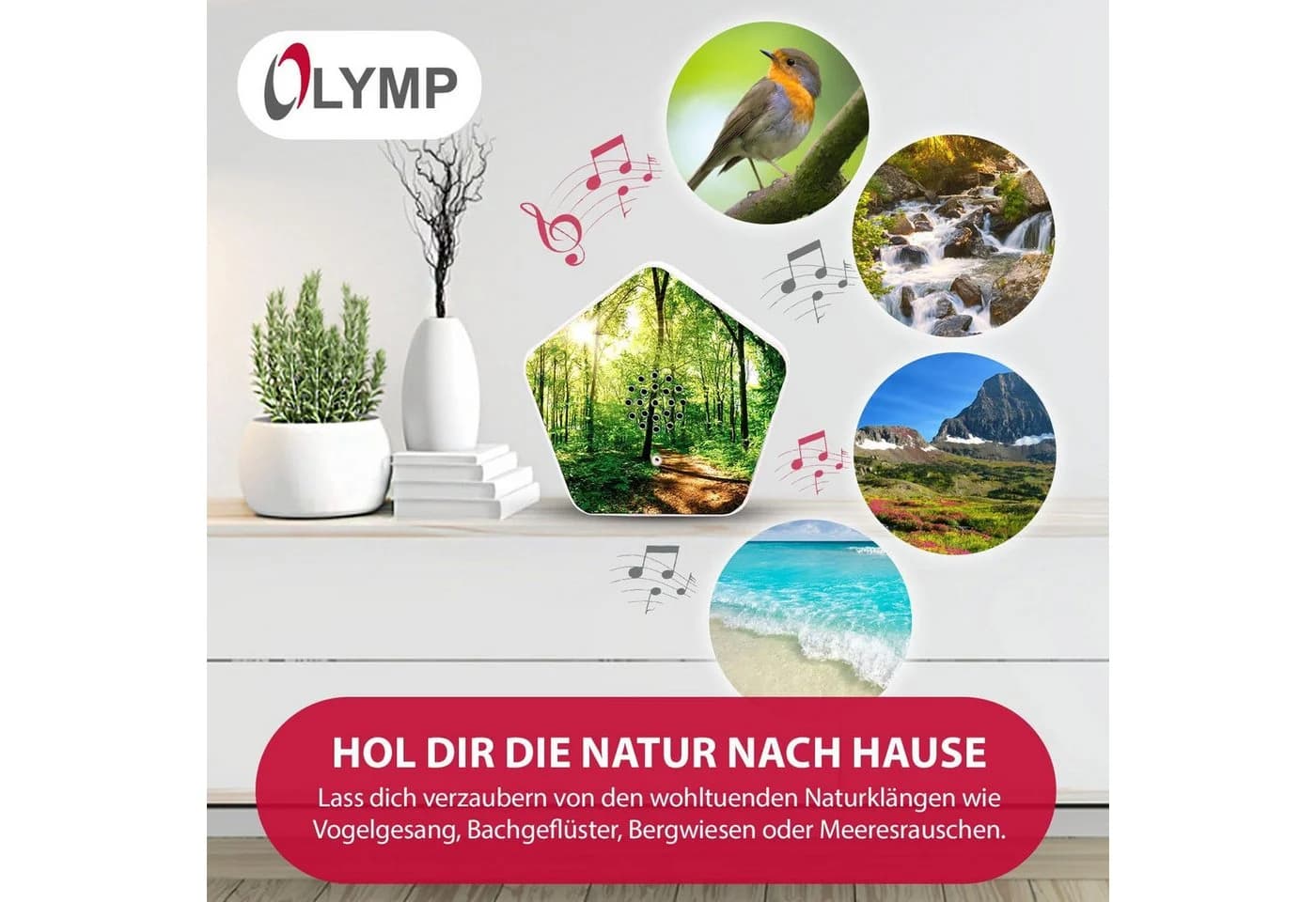 Olympia Sounds of Nature Box Wanddeko mit Bewegungssensor Weiß