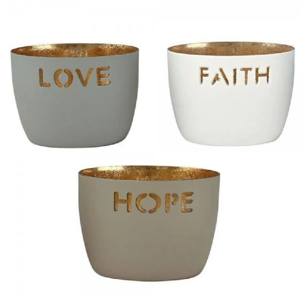 Giftcompany Kerzenhalter Windlicht Madras Set 3er-Set Love Faith Hope