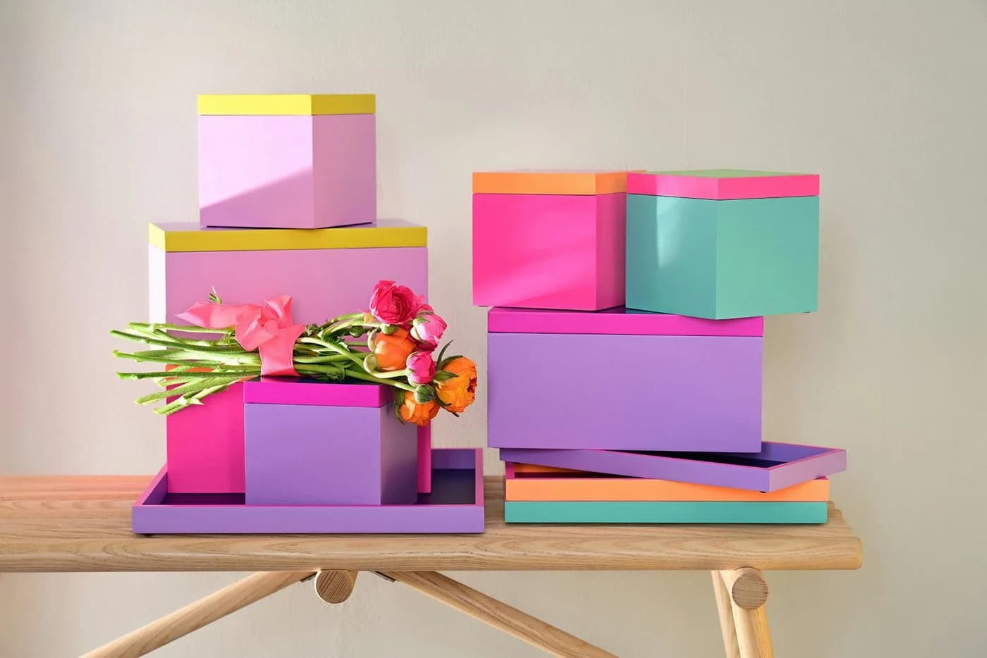 Giftcompany Dekotablett Neo Rechteckig Gelb/Rosa Modern