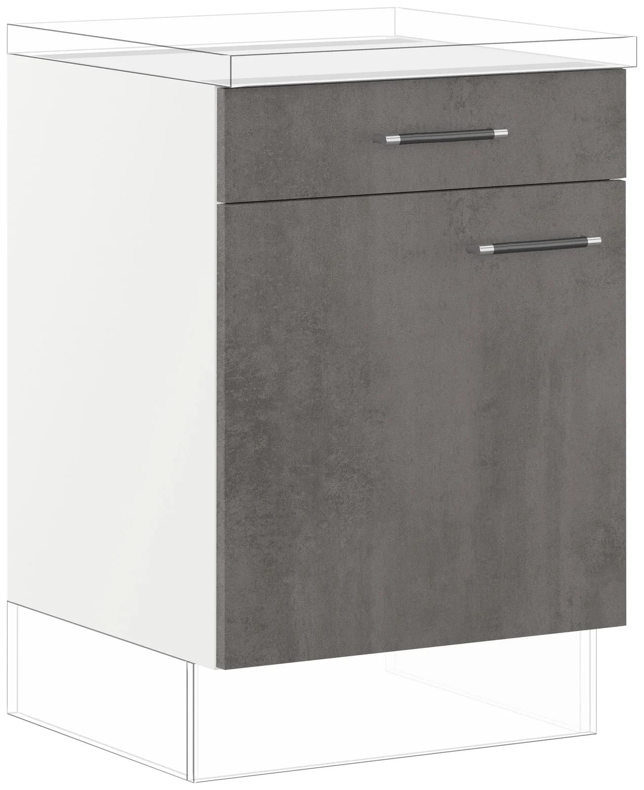 Unterschrank IMPULS KÜCHEN Prag und Valencia 60 cm Beton-Optik Schiefer Dunkelgrau