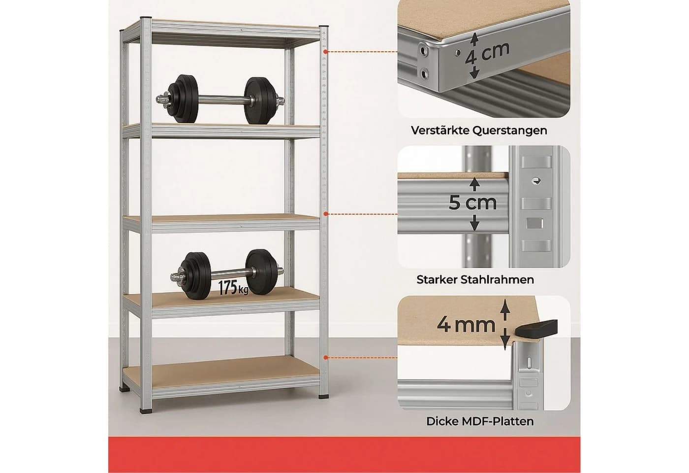 FAMEX Schwerlastregal Steckregal Metall 175 kg pro Ebene - Bild 3