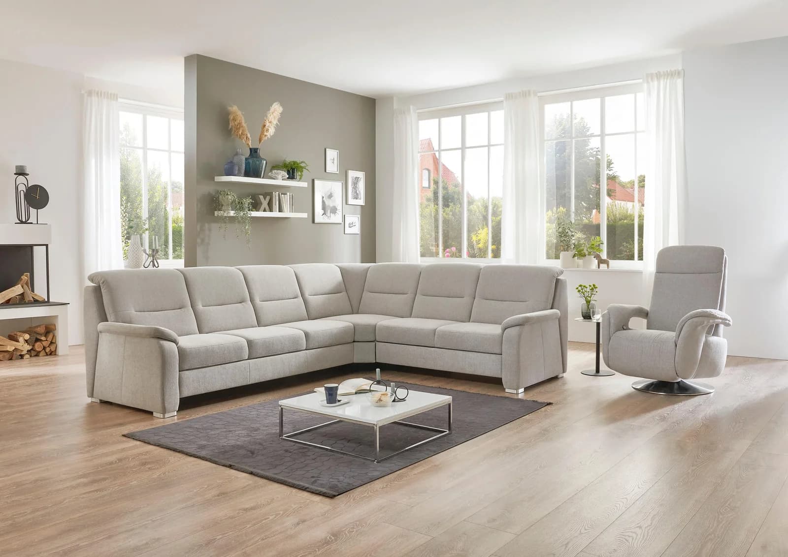 Ecksofa DIE PLANBAR PP-HS10002 Ecru Federkern-Polsterung