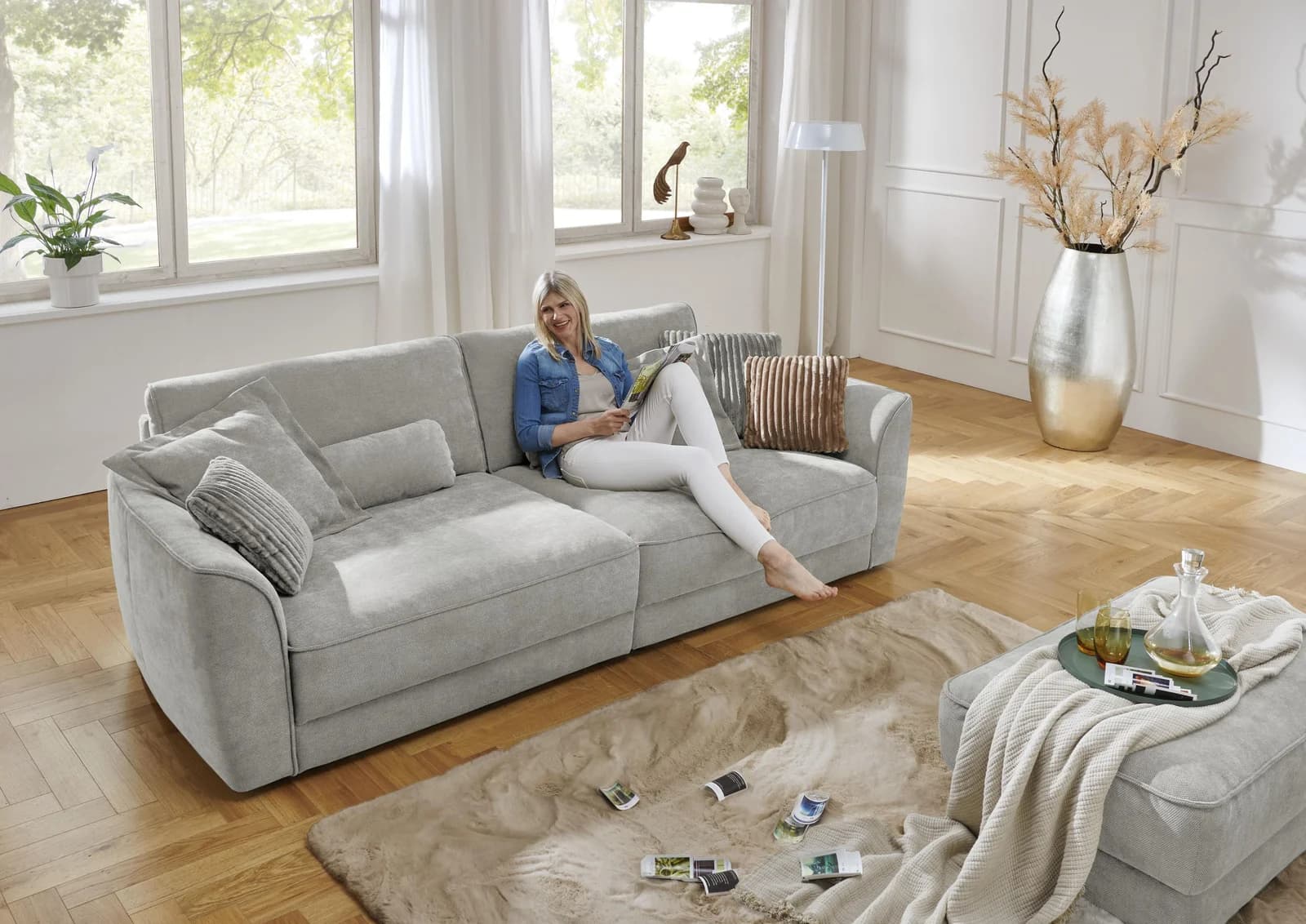 Big-Sofa DIE PLANBAR XXL 264 cm grau Chenille Softsitz