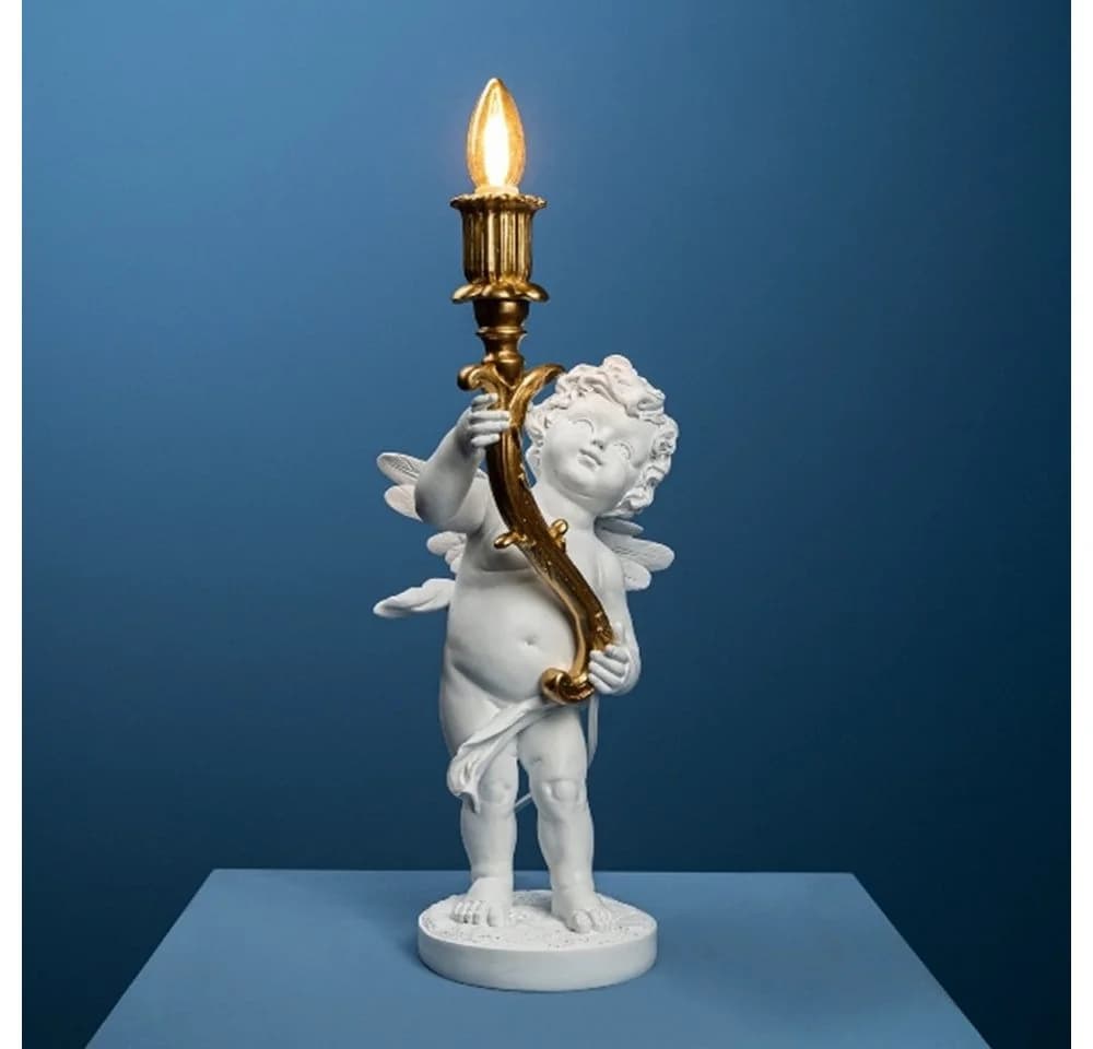 Werner Voß Tischleuchte Lampe Leuchter Engel Putte weiß gold barock shabby Deko