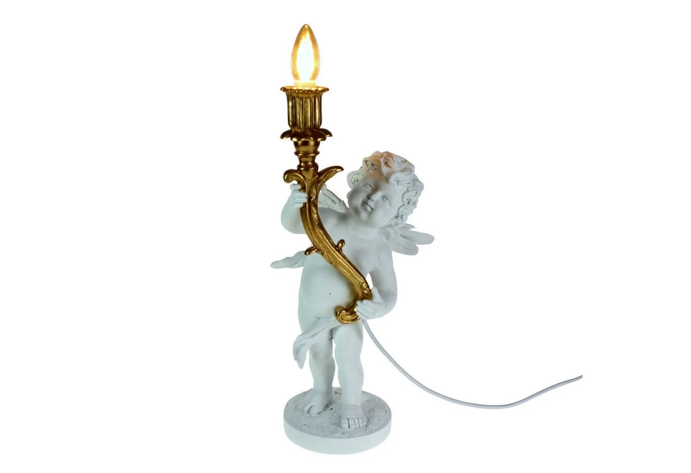 Werner Voß Tischleuchte Lampe Leuchter Engel Putte weiß gold barock shabby Deko - Bild 2