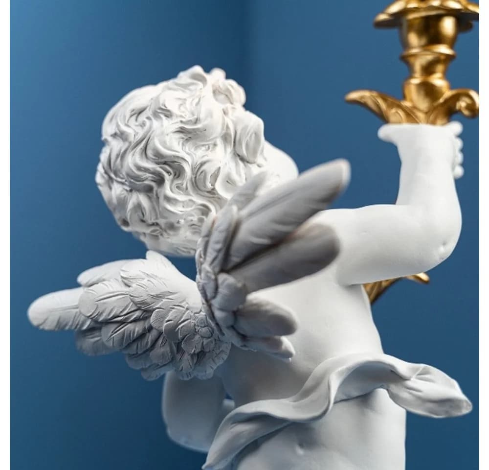 Werner Voß Tischleuchte Lampe Leuchter Engel Putte weiß gold barock shabby Deko - Bild 3