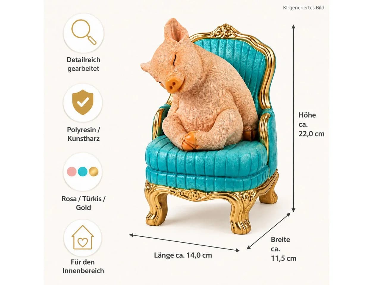 Werner Voß Dekofigur Schwein auf Sessel Rosa/Türkis/Gold - Bild 3