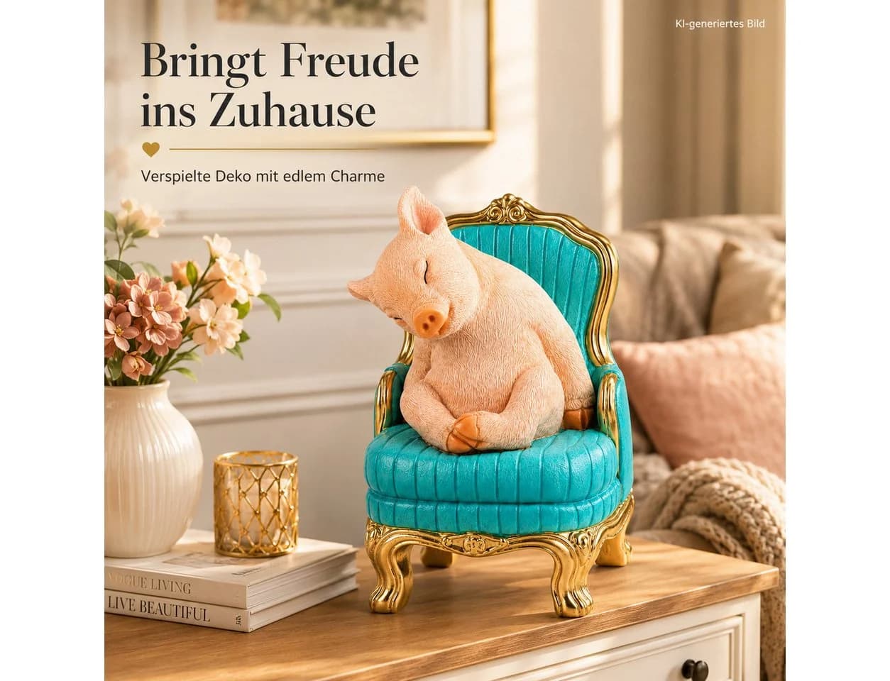 Werner Voß Dekofigur Schwein auf Sessel Rosa/Türkis/Gold - Bild 4