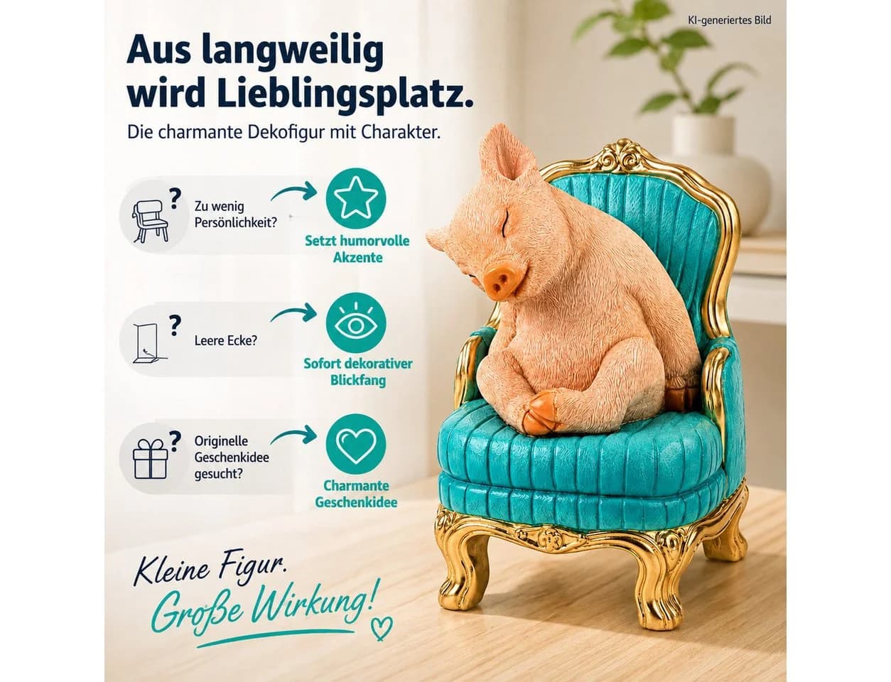 Werner Voß Dekofigur Schwein auf Sessel Rosa/Türkis/Gold - Bild 5
