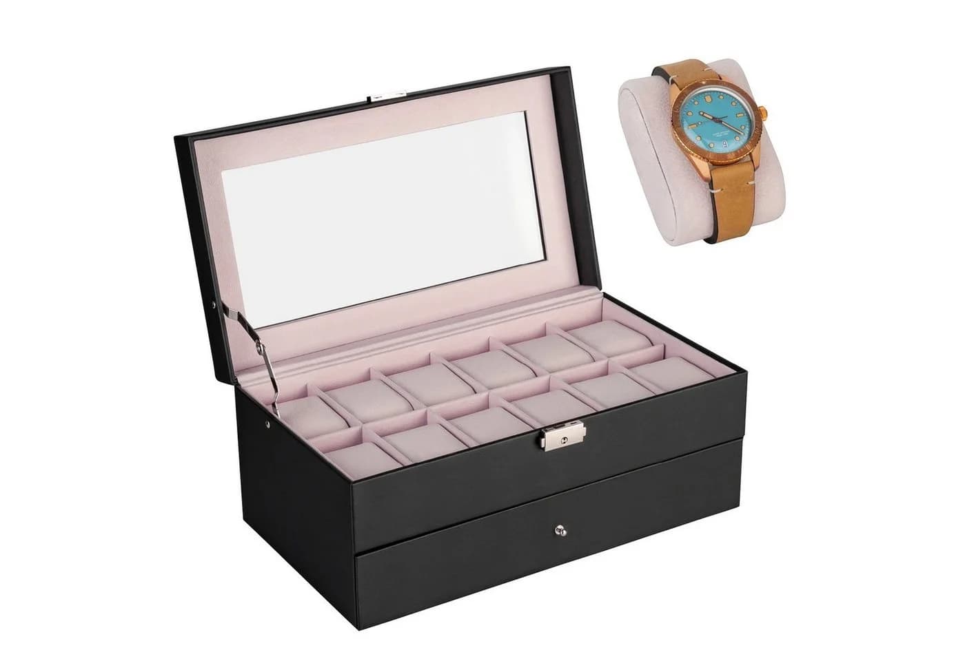 shelfmade Uhrenbox Zürich Schwarz - Aufbewahrung für 12 Uhren mit Velourskissen - Bild 2