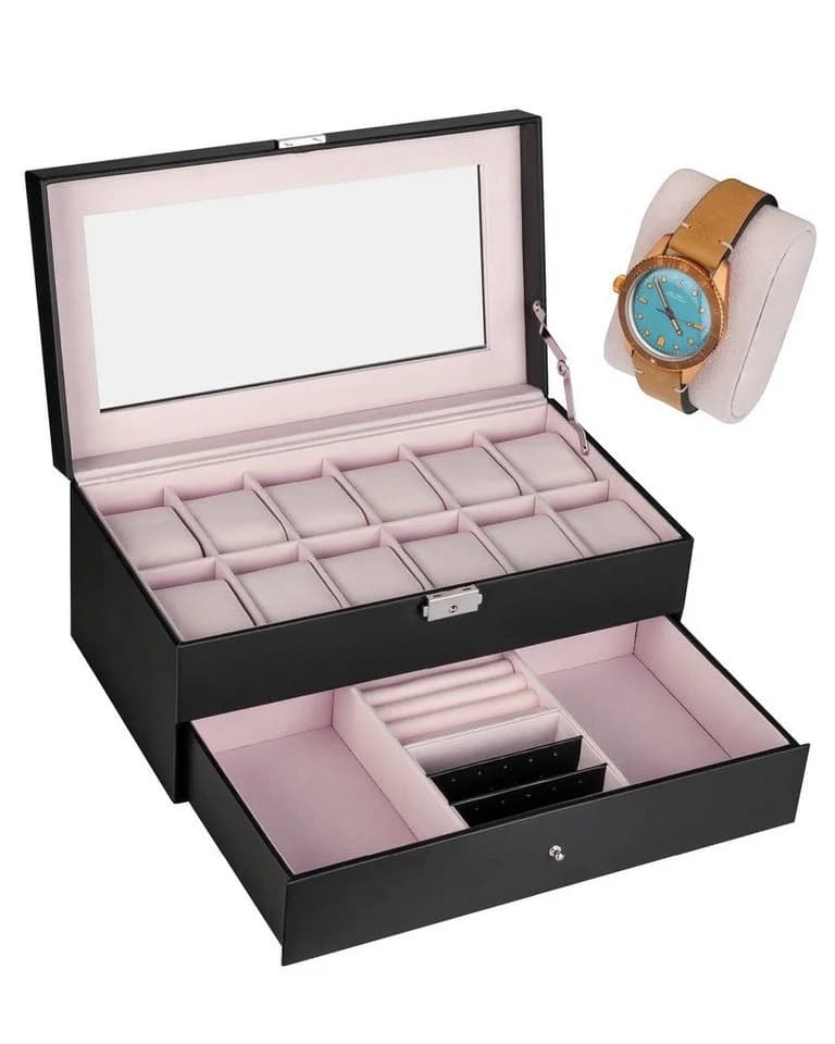 shelfmade Uhrenbox Zürich Schwarz - Aufbewahrung für 12 Uhren mit Velourskissen - Bild 4