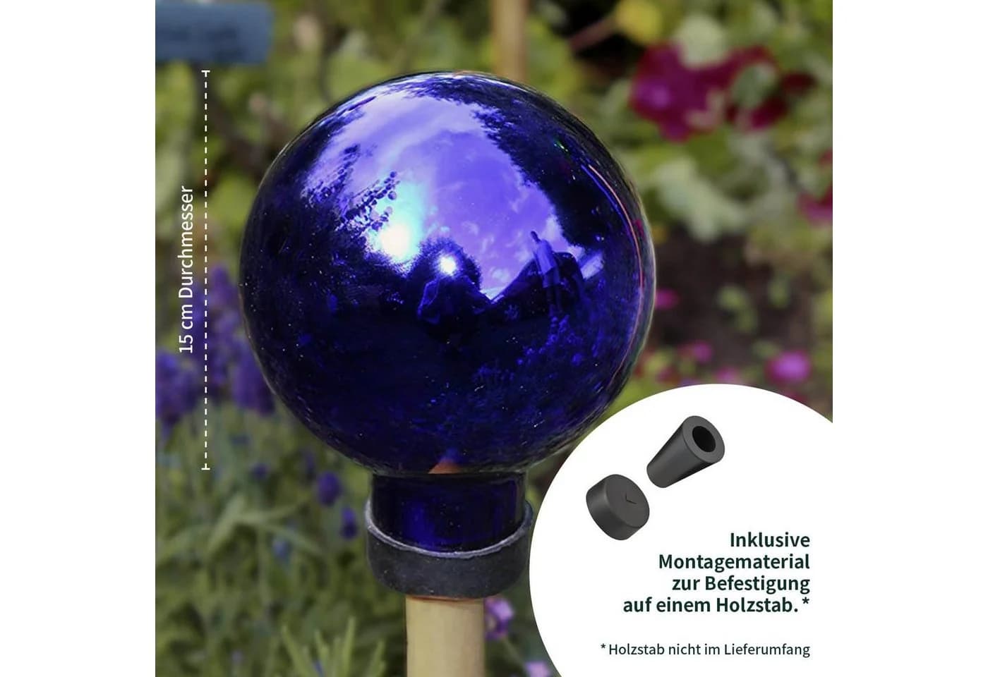 VERDOBA Gartenkugel Glas Deko Blau Rosenstab - Bild 5