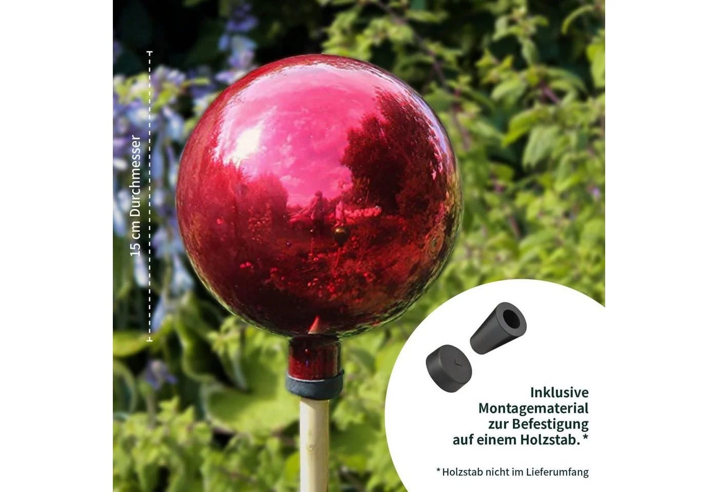 VERDOBA Rosenkugel Gartenkugel Glas Rot Dekokugel für Außen - Bild 5