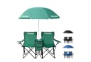 MOVAN Campingstuhl 2er Partner mit Sonnenschirm und Kühlbox - Grün Bild 2