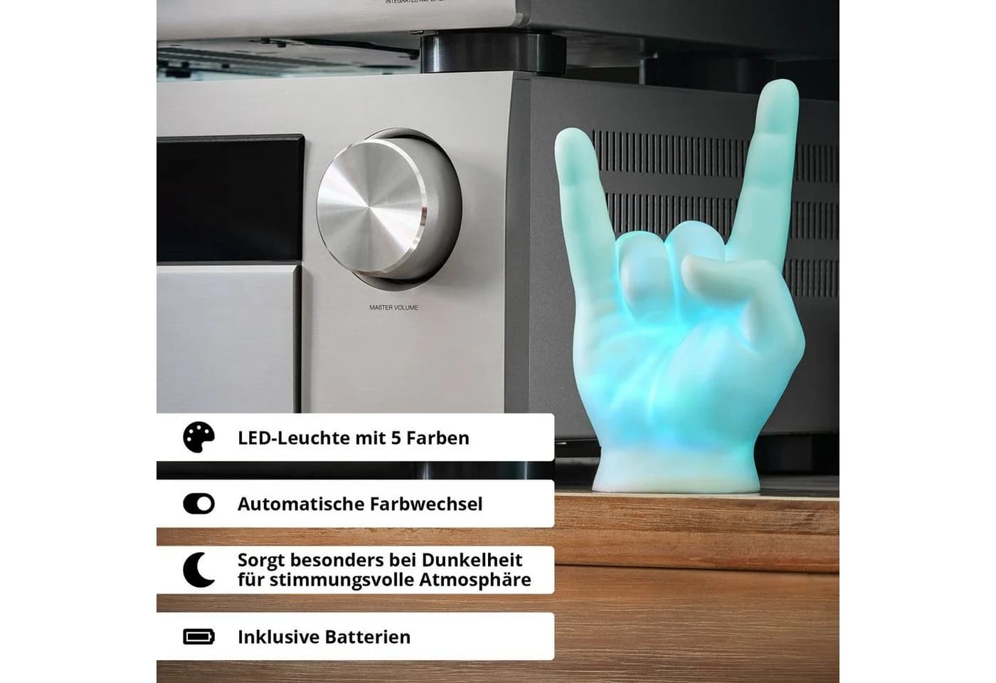 VERDOBA LED Dekoleuchte Rock-Faust - Multifunktionale Zimmerdeko mit Batterie