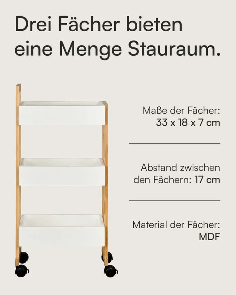 shelfmade Küchenwagen Rauma mit 3 Ablagekörben und Rollen - Bild 4