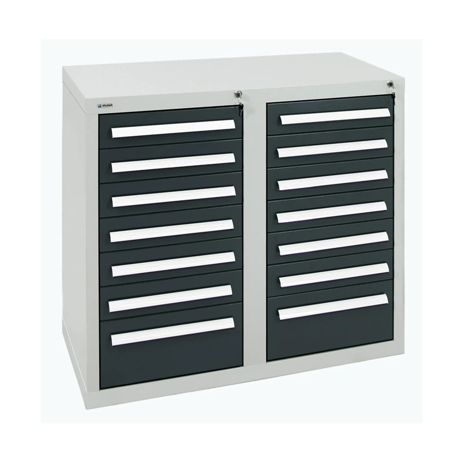Stumpf Schubladenschrank Serie T-100/35-1, 14 Schubladen, RAL 7035/7016, Metall