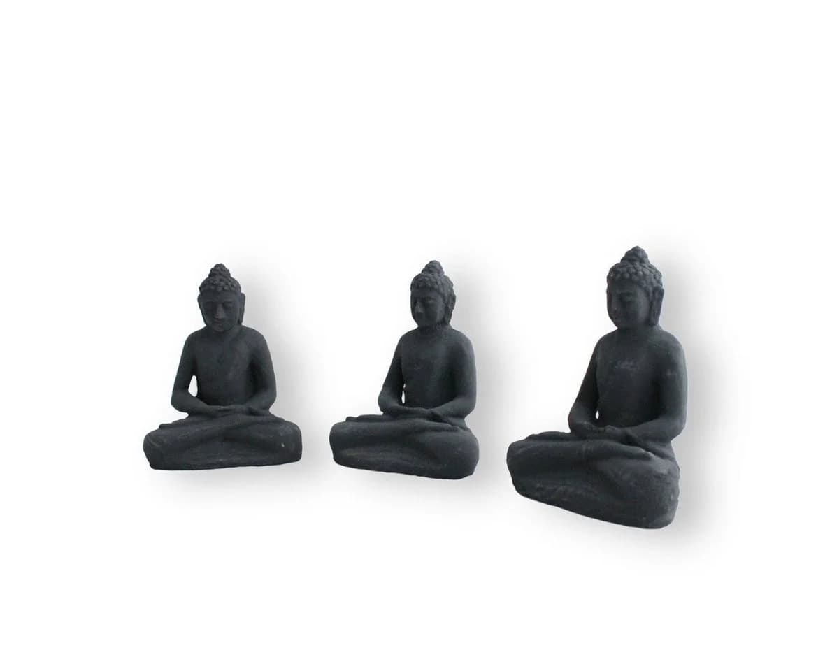 colourliving Buddhafigur 3er Set aus Stein Grau Wetterfest