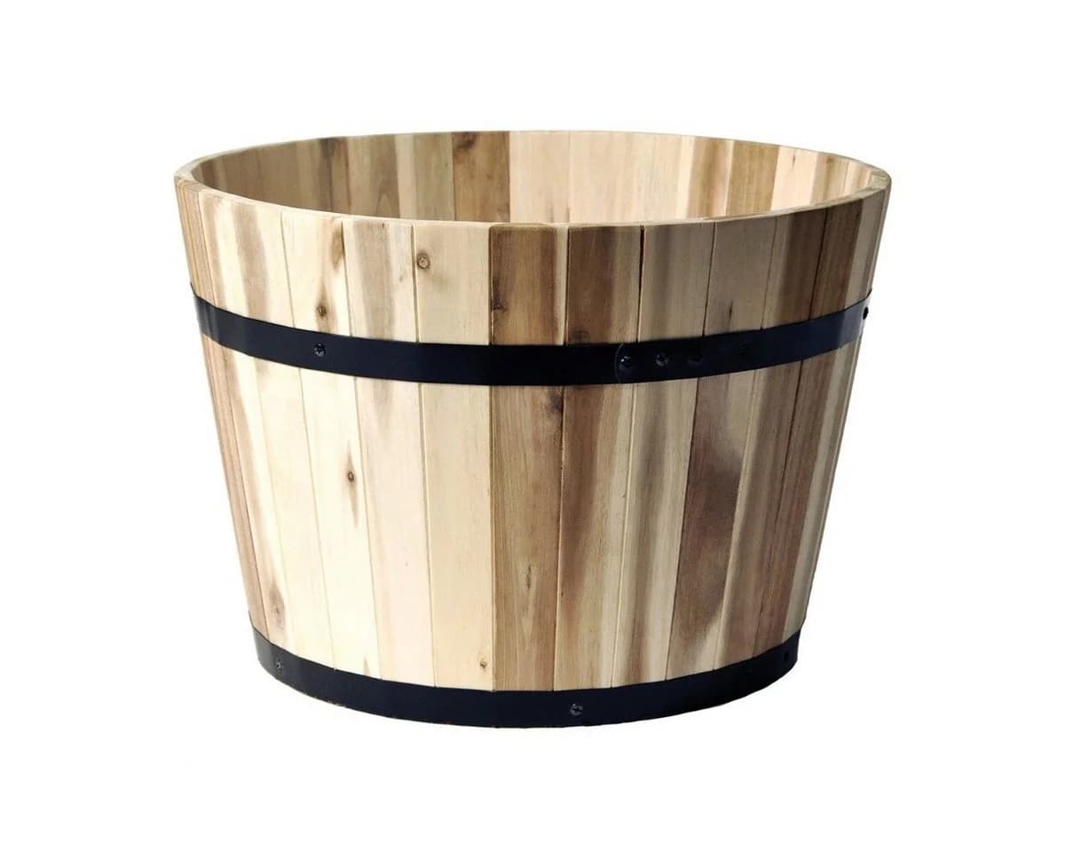 colourliving Pflanzkübel aus Akazienholz rund 29 cm mit Metallband - Bild 2