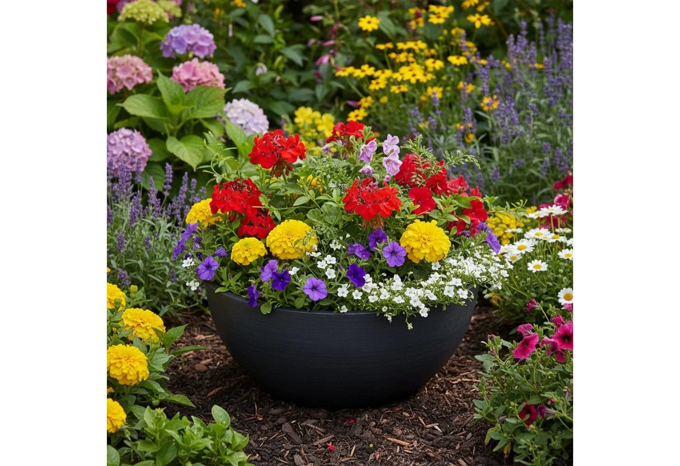 colourliving Blumentopf Pflanzkübel "BOWL" Ecostone Schwarz Recyclingmaterial