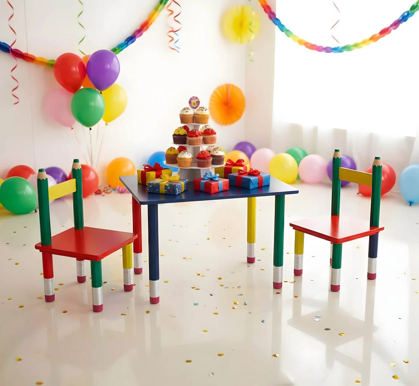 colourliving Kindertischgruppe Bleistift bunt - farbenfrohes Kindermöbel Set