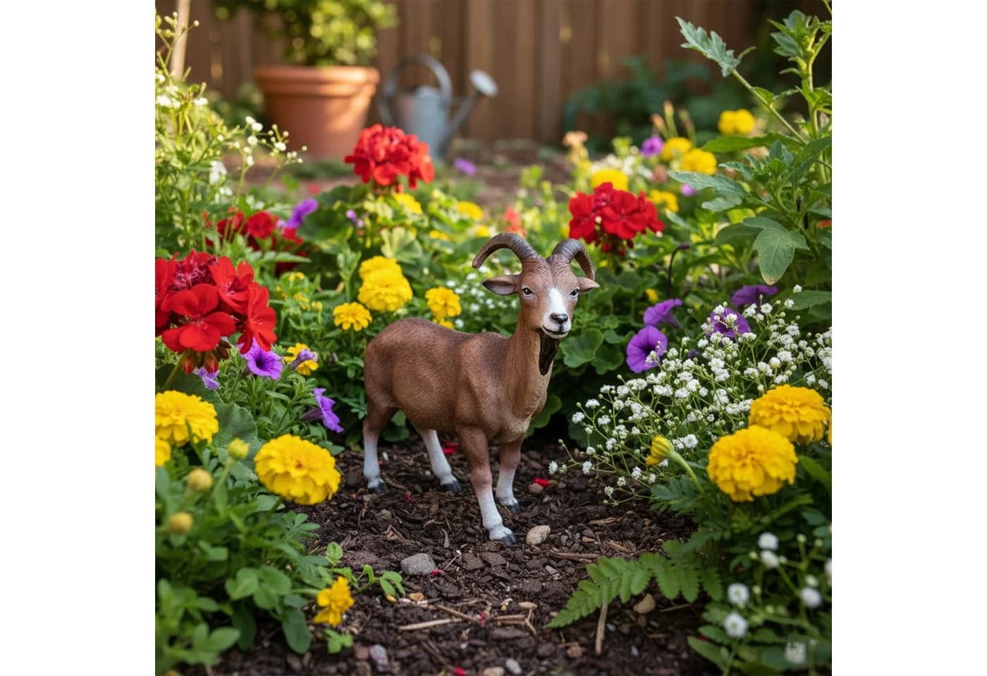 colourliving Deko-Ziege »Bruce« Gartenfigur Polyresin Braun/Rot-Weiß