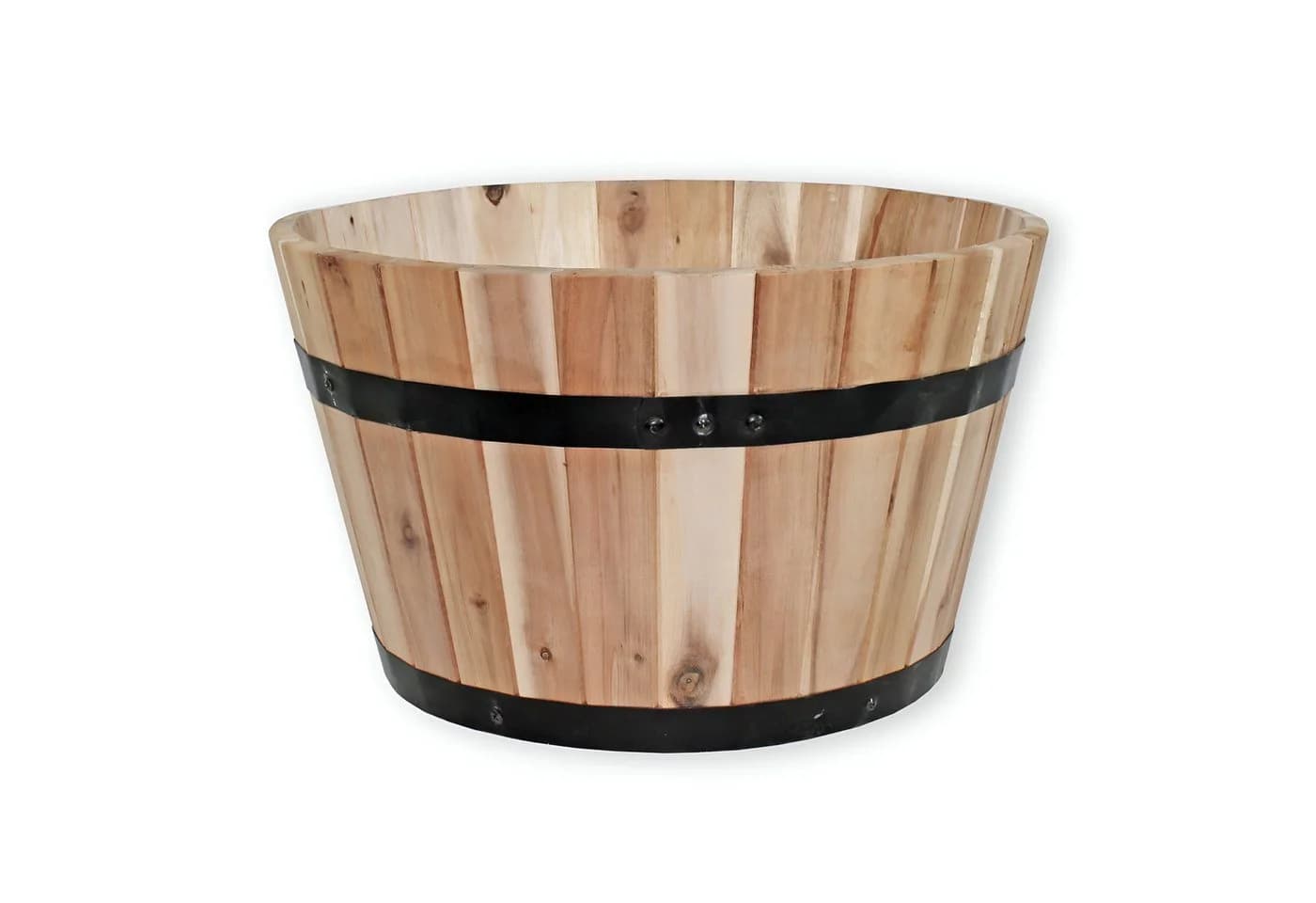 colourliving Pflanzkübel Akazienholz Rund Holzfass Natur - Bild 2