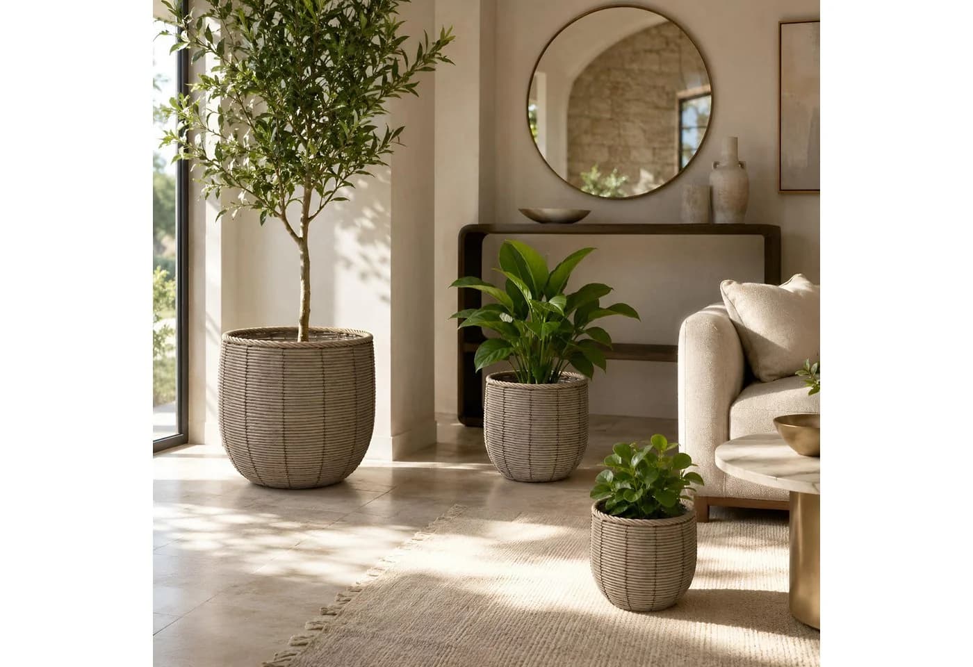 colourliving Pflanzkübel Gala 3er-Set Naturgrau Polyrattan - Bild 3