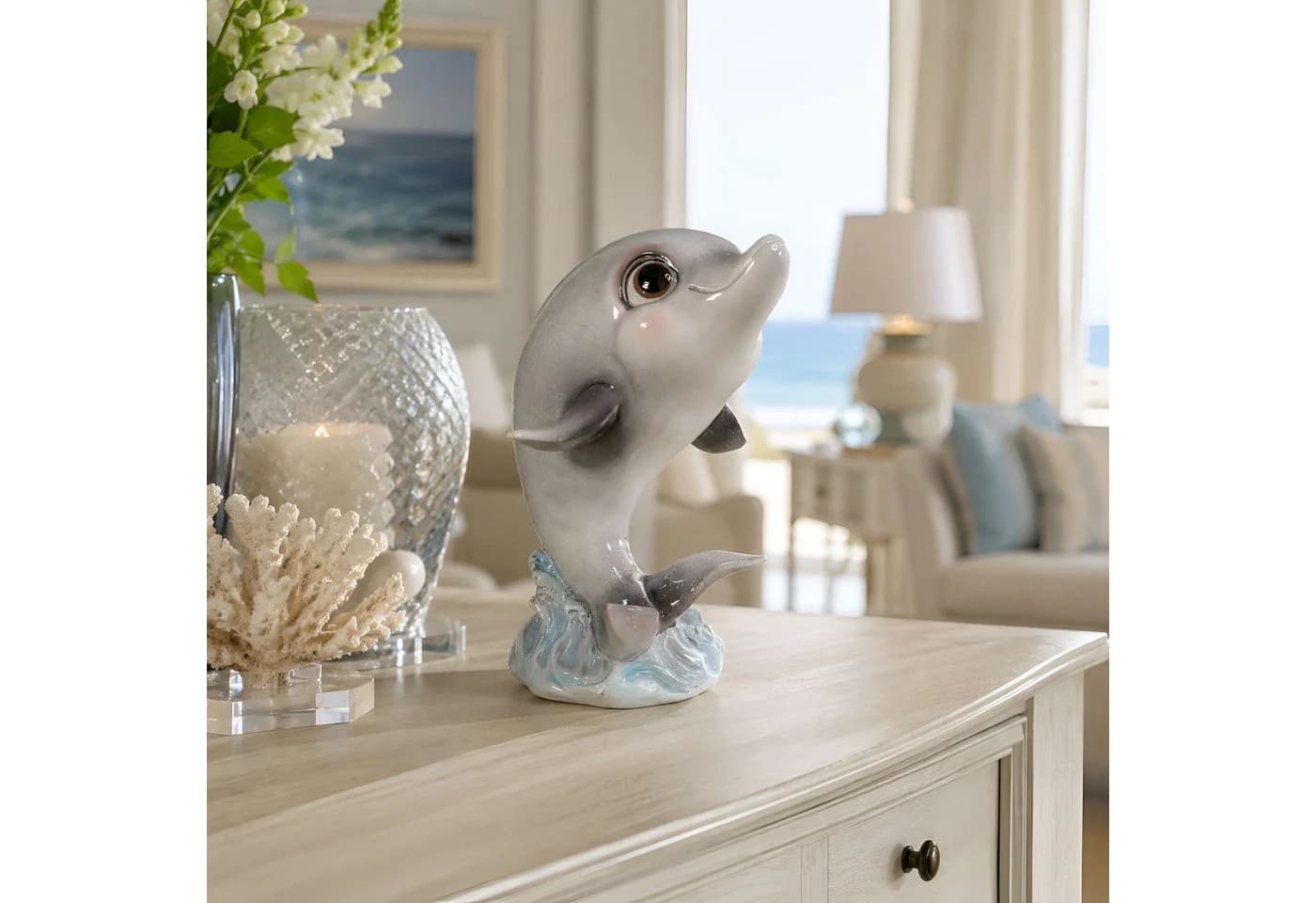 colourliving Delfin Dekofigur Glänzend Maritime Skulptur Polyresin