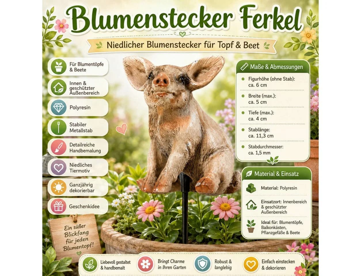 colourliving Tierfigur Dekorativer Gartenstecker Blumenstecker Polyresin