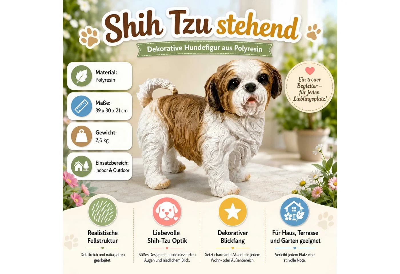 colourliving Shih Tzu Hundefigur lebensecht Deko Hund Polyresin