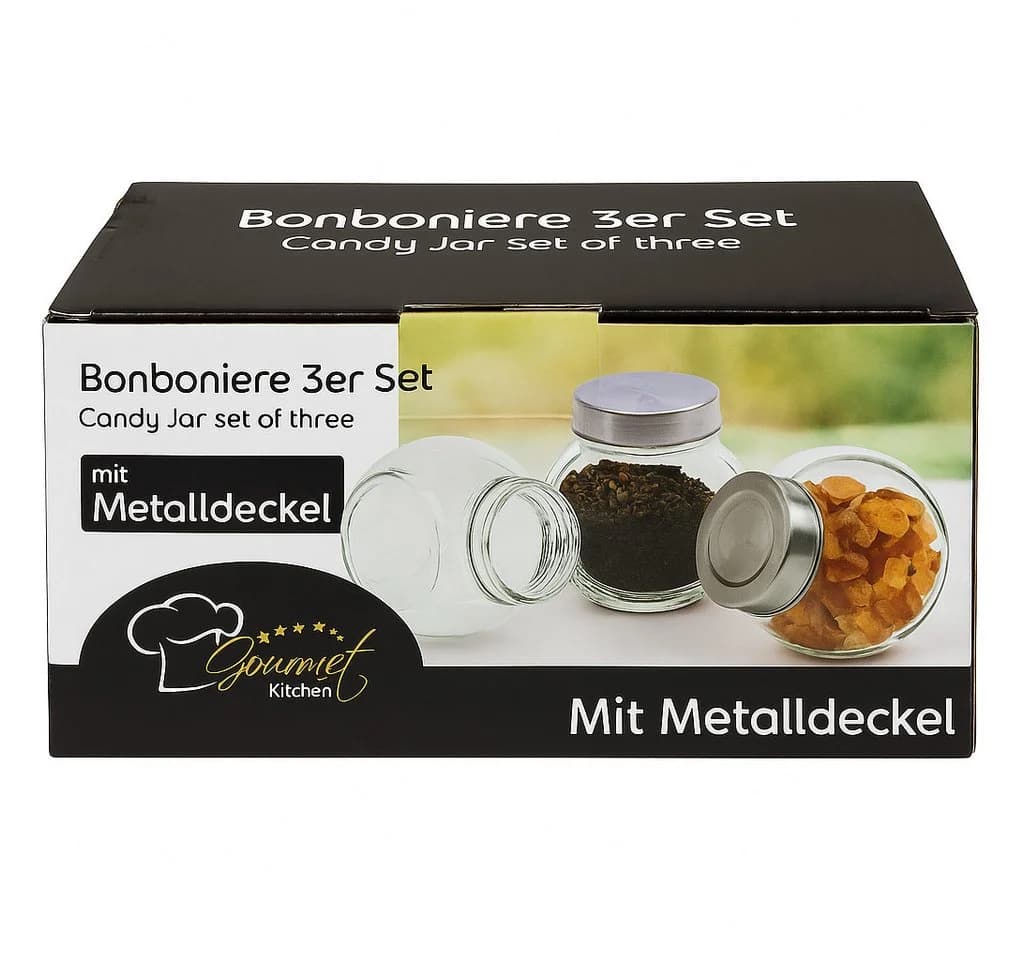 NOOR Vorratsglas Bonboniere 3er Set Glas Metalldeckel Transparent/Silber - Bild 3