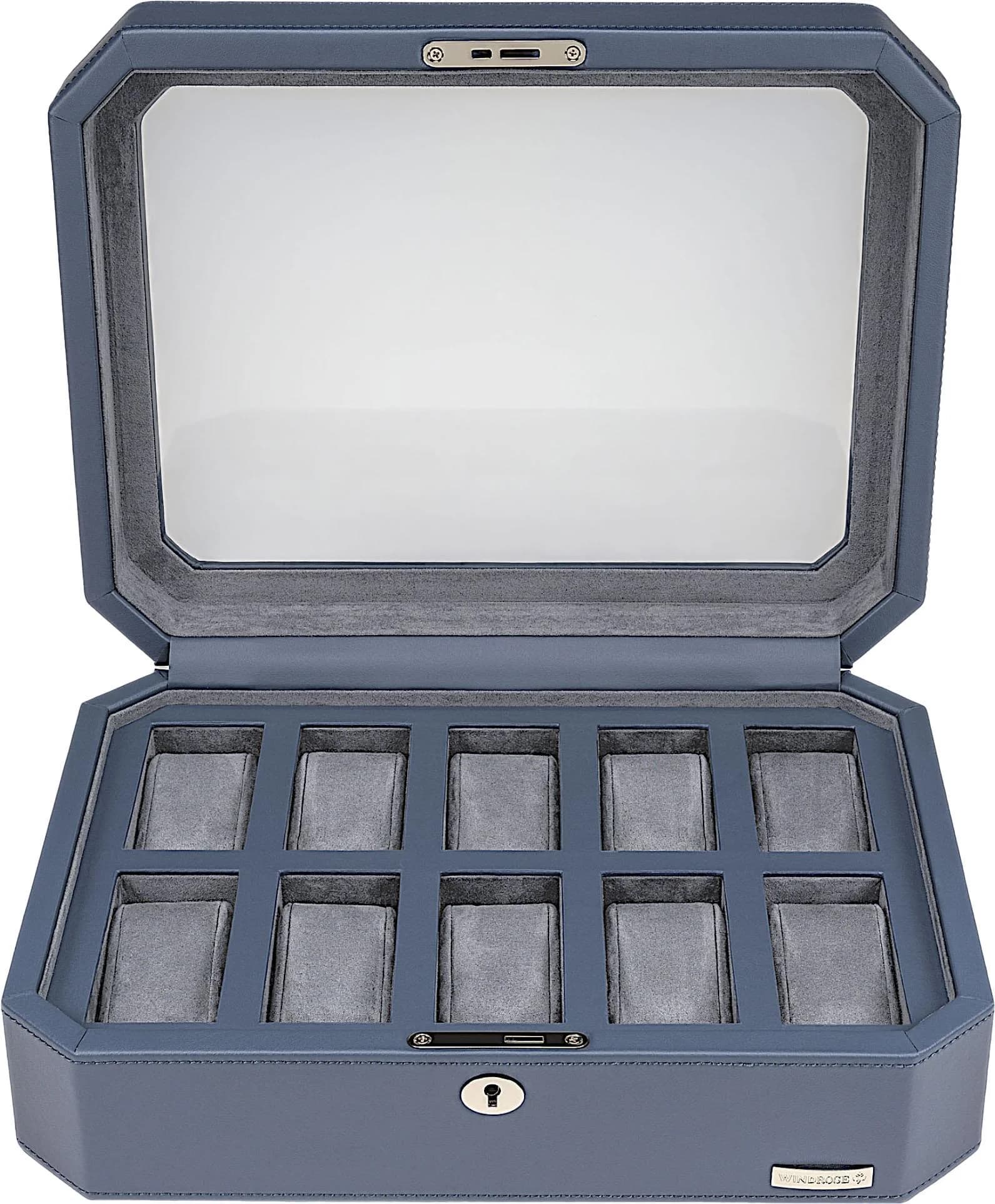 WINDROSE Uhrenbox Tempora Blau für Armbanduhren bis 40mm