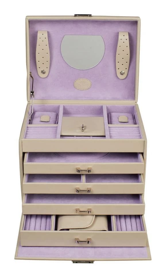 WINDROSE Schmuckkoffer Jewelry Box Beige Set mit Utensilientasche