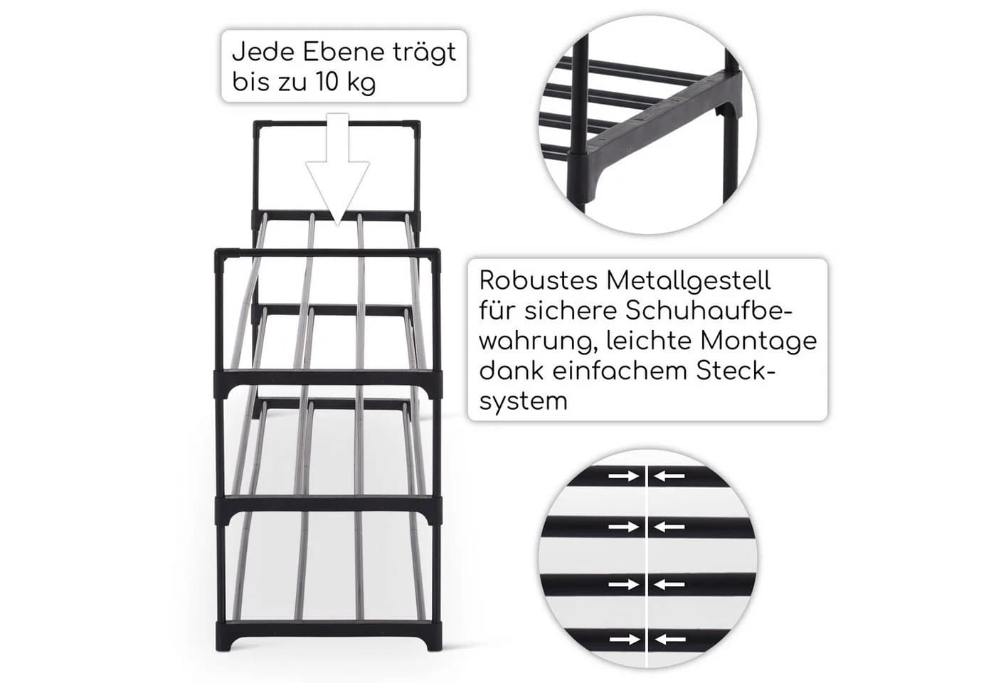 Raburg Schuhregal Schwarz Metall 3 Böden Easy-Shoe - Bild 4