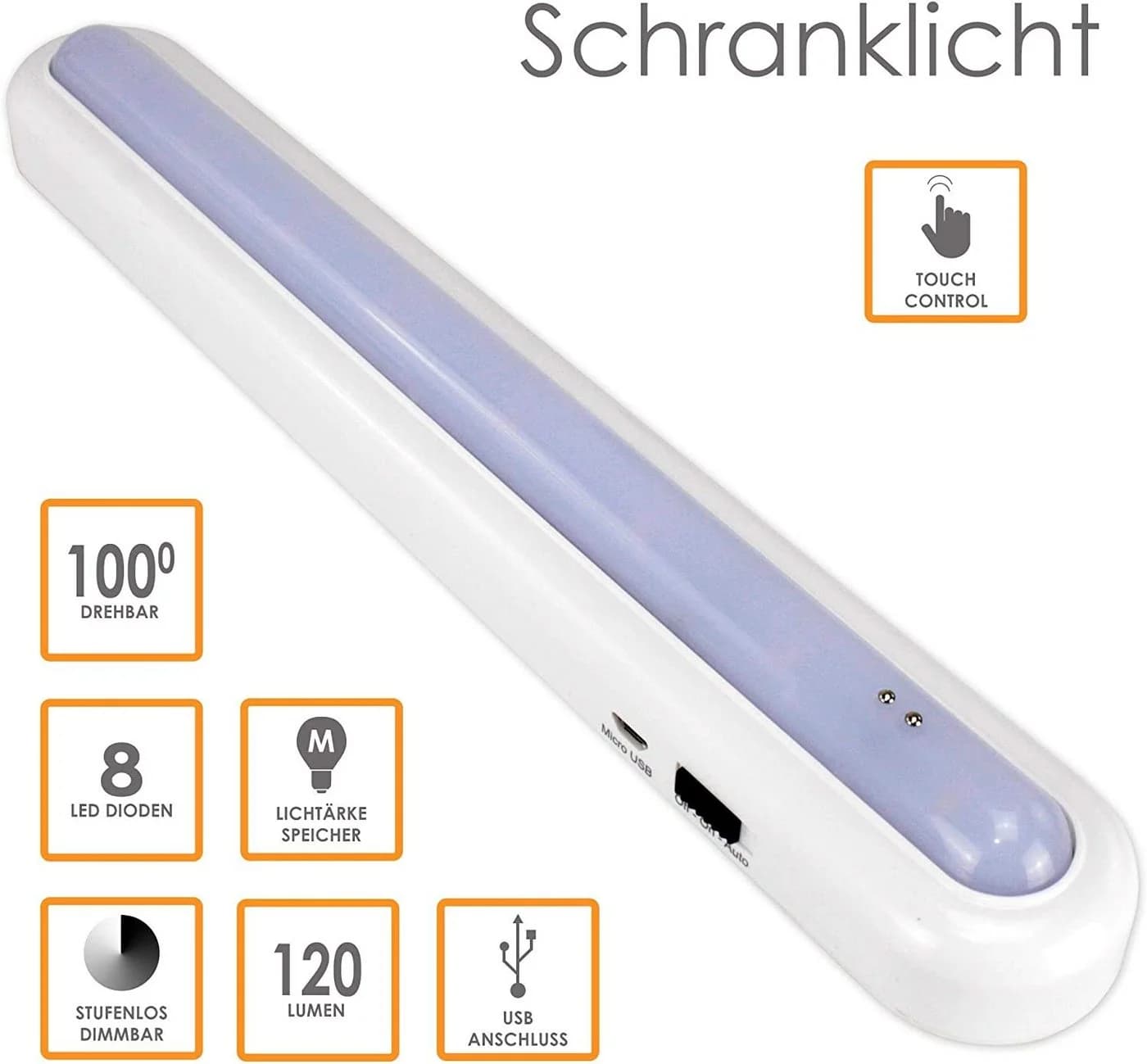 @tec LED Schrankleuchte Unterschrankleuchte Sensor LED fest integriert wiederaufladbar Unterbaulampe dimmbar Automatik - Bild 4