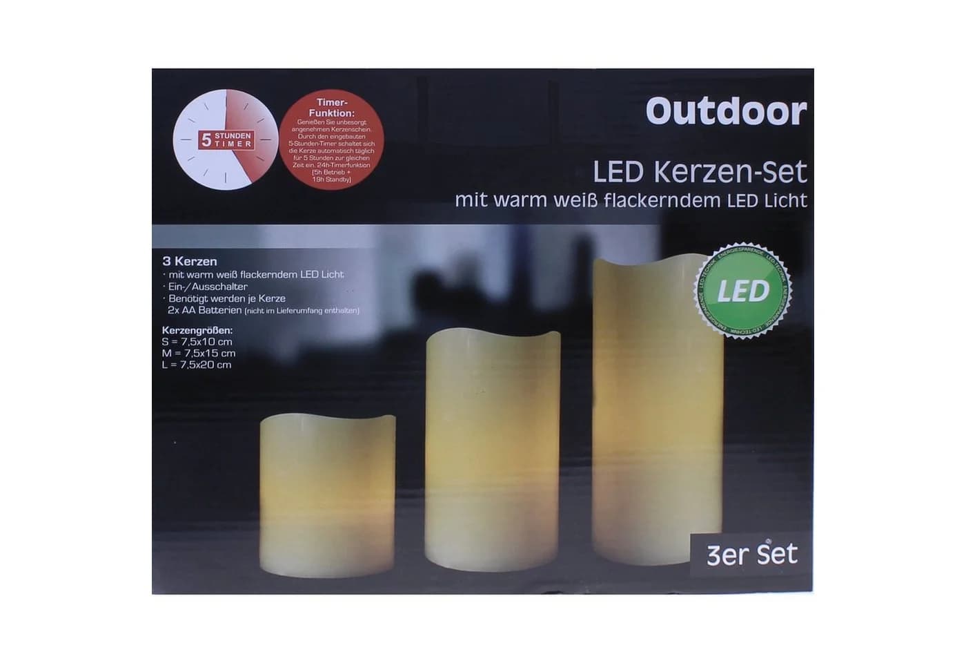 CEPEWA LED-Kerzen Set 3-tlg. Timer Flackernd Weiß Kunststoff