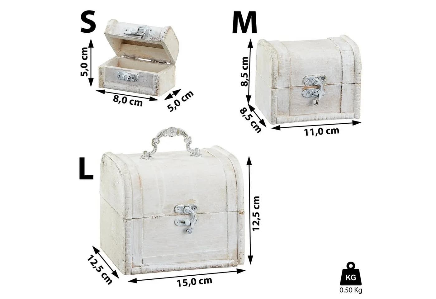 CEPEWA Truhenset 3er Set Weiß Holz