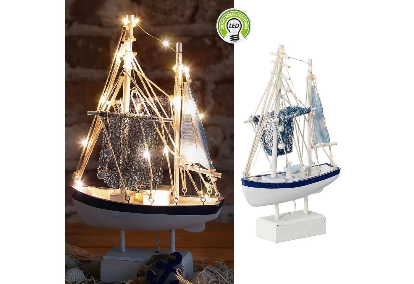CEPEWA LED Fischkutter Dekoobjekt Blau/Weiß mit 22 LEDs - Bild 2