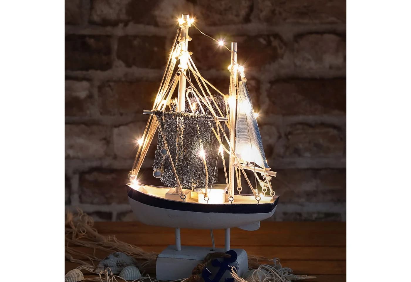 CEPEWA LED Fischkutter Dekoobjekt Blau/Weiß mit 22 LEDs - Bild 3