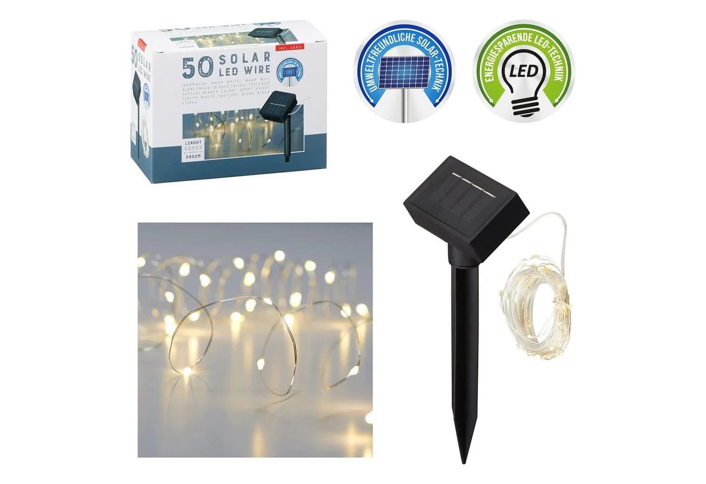 CEPEWA Solar LED-Lichterkette 50 LEDs 5,90m Schwarz Transparent