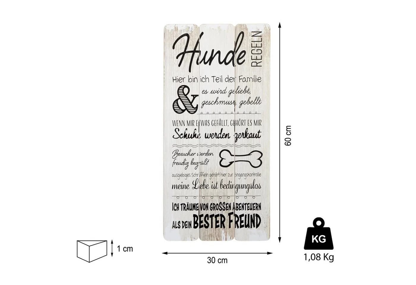 CEPEWA Plankenschild Hunderegeln MDF Vintage Shabby Chic