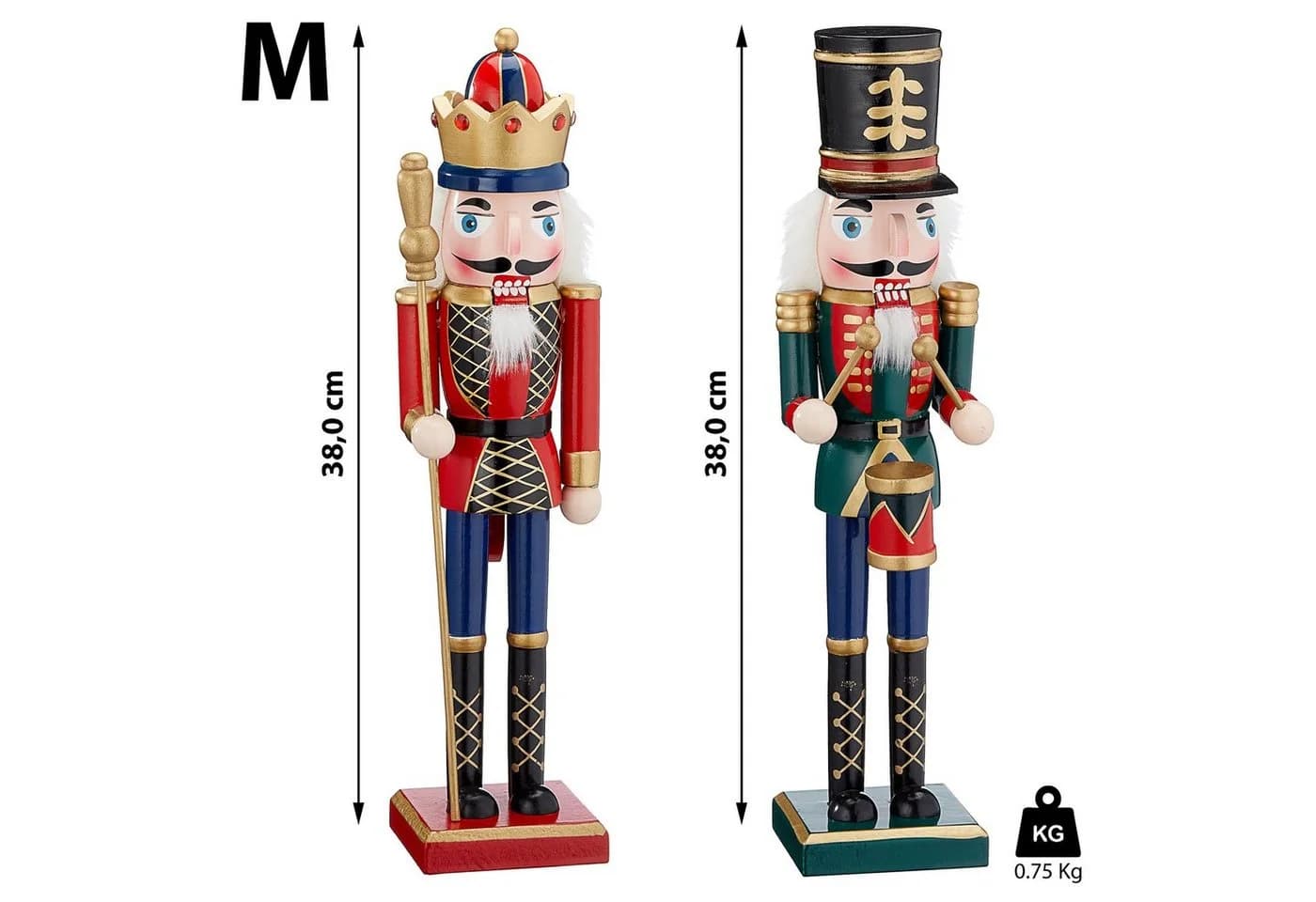 CEPEWA Nussknacker Set König & Trommler Rot-Grün Holz