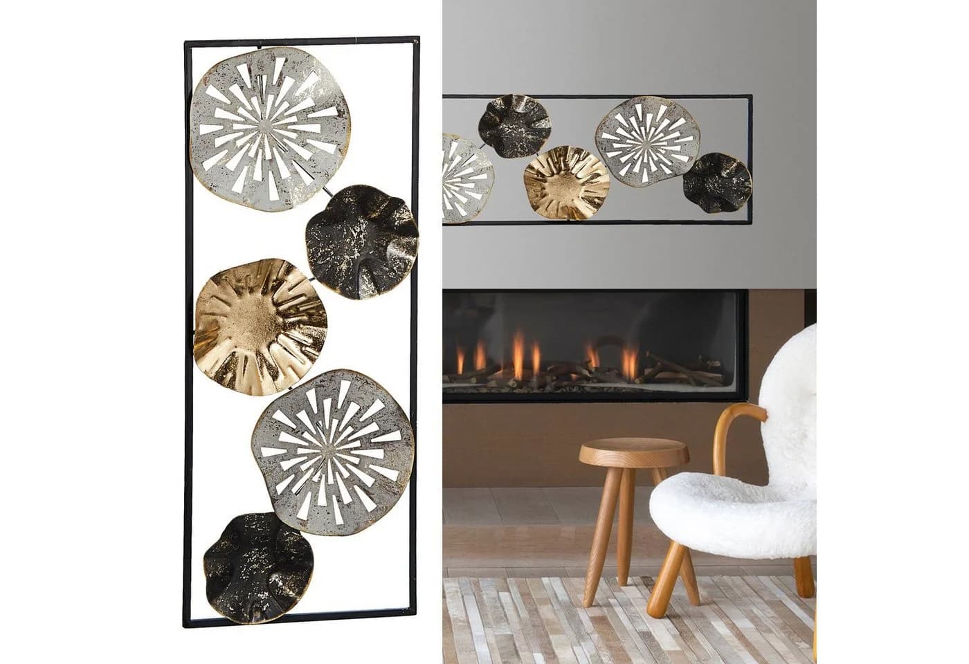 CEPEWA Kunstdruck Wanddeko Metall Grau Silber Gold - Bild 2